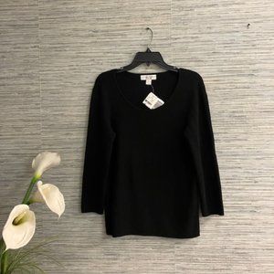 NWT! CASUAL CORNER Stretch - Size L - Black Ribbed Sweater - Long Sleeves - NEW